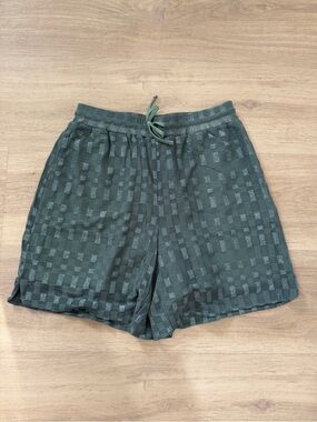 Teal metallic Check Athletic Shorts with Drawstring Waist